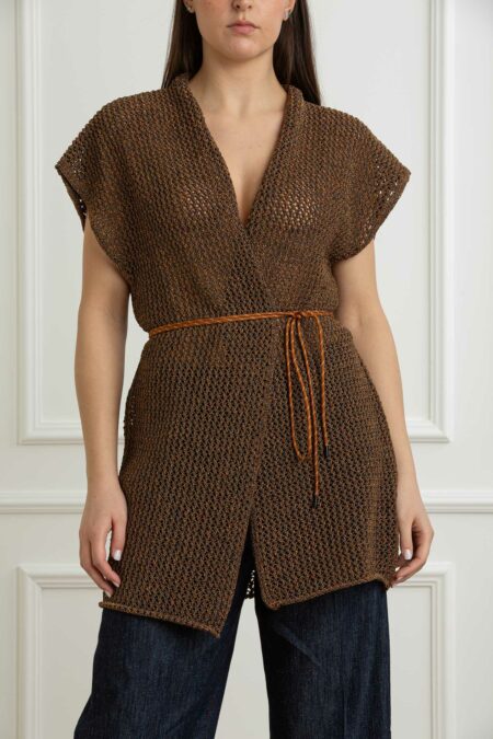 ALPHA-GILET MIDI DONNA-APAD6311D CIOCCOLATO 44